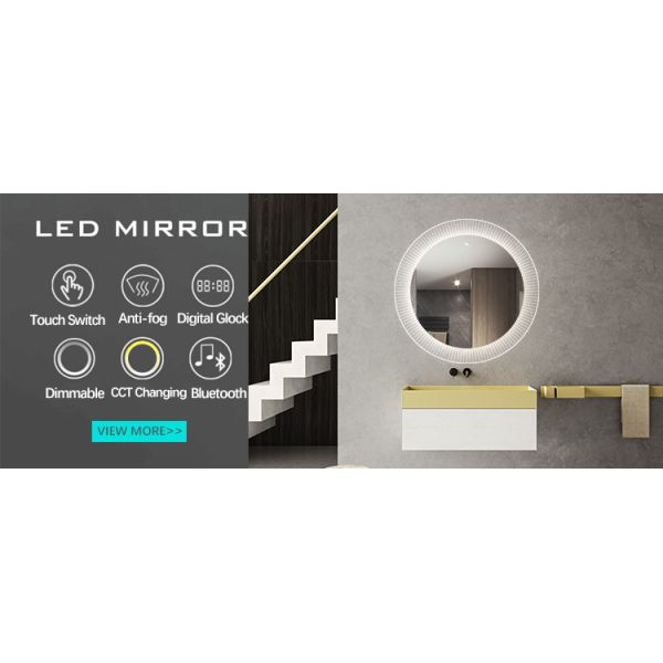 Luxury Striped Acrylic Round LED Framed Mirror High Brightness Decorative Wall Mirror
