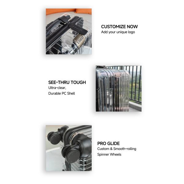 Dry and Wet Separation Transparent Luxury PC Waterproof Hard Shell Carry-on Suitcase with TSA Lock Clear Valise Cabin Travel Luggage