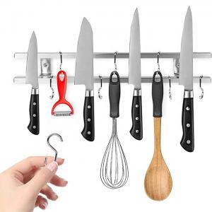 China 18 Inch Square Tubes Stainless Steel Magnetic Knife Strip with 6 Hooks for Kitchen Utensil Holder Tool Organizer on sale