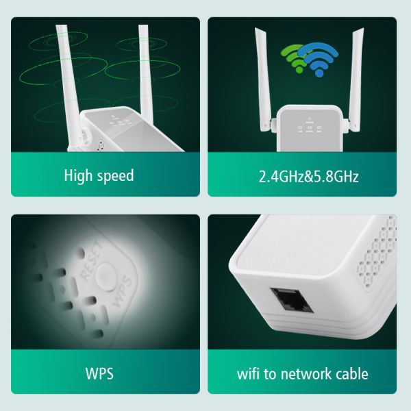 ROHS Wall Plug WiFi Extender 1200mbps Dual Band Wifi Repeater