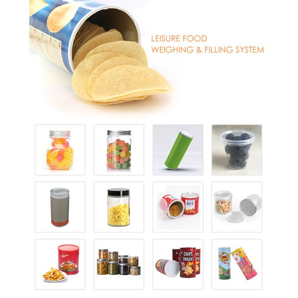 Automatic Snack Can Filling Machine for Puffed Snacks Paper Can & PET Jar Packaging Line