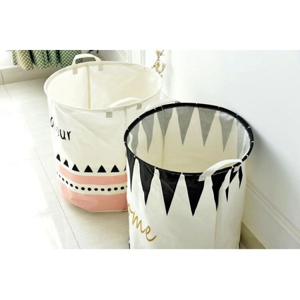 Ramie Cotton Foldable Laundry Basket Cylindric Burlap Canvas Storage Basket