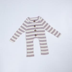China 100% Cotton Unisex Baby Girl Boy Knit Striped Jumpsuit Long Sleeve One Piece Button Down Sweater Rompers Playsuit on sale