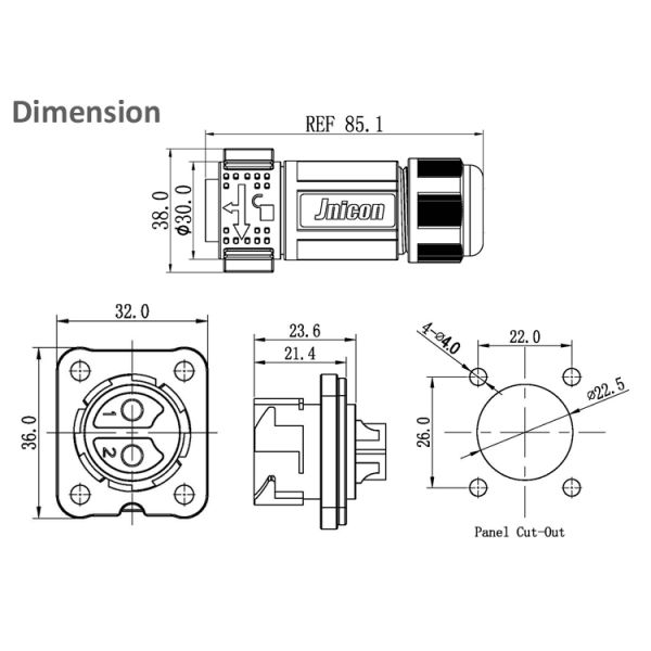 Industrial Power Cable IP67 Waterproof Power Connector