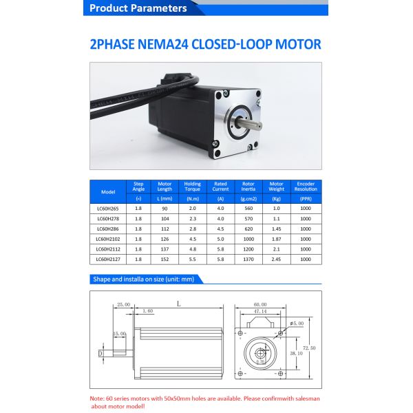 Lichuan DC Closed Loop Stepper Motor Drivers Kit 4.8N.m 2 Phase Nema24 DC24V~48V 5.8A 1000PPR