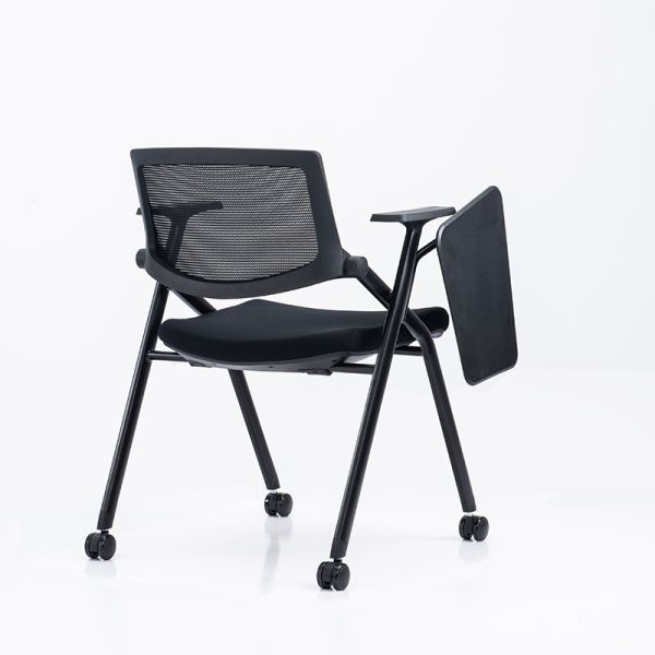 Foldable Stackable Conference Room Chairs With Wheel Writing Pad For Office