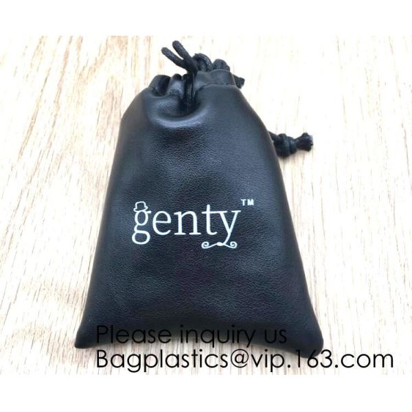 Custom Logo Acceptable Multi Sizes Black Drawstring PU Leather Promotional Gifts Pouches Bags Jewelry, Gift,Hair, Shoes,