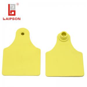 China Middle Size Livestock Cattle Ear Tags Anti Fading Yellow 79*56mm TPU Material on sale