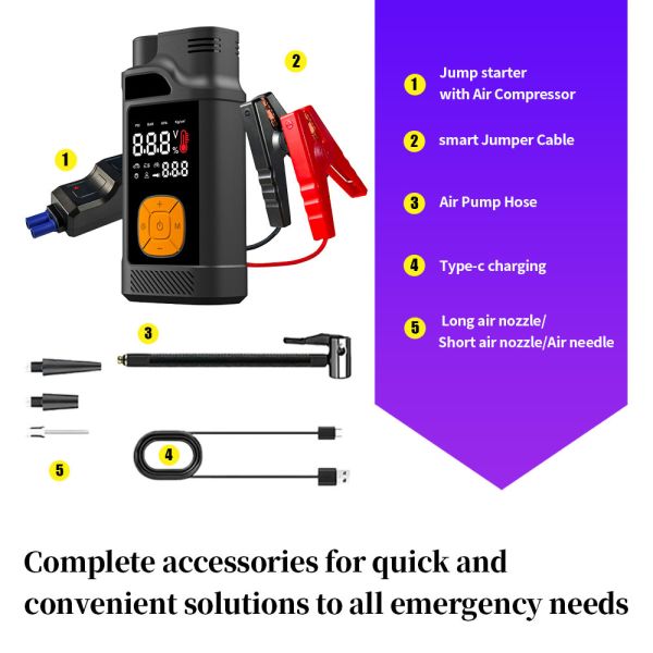 2400A Peak Current 150PSI Air Compressor 6-in-1 Multi Function Jump Starter for Cars Trucks Motorcycles