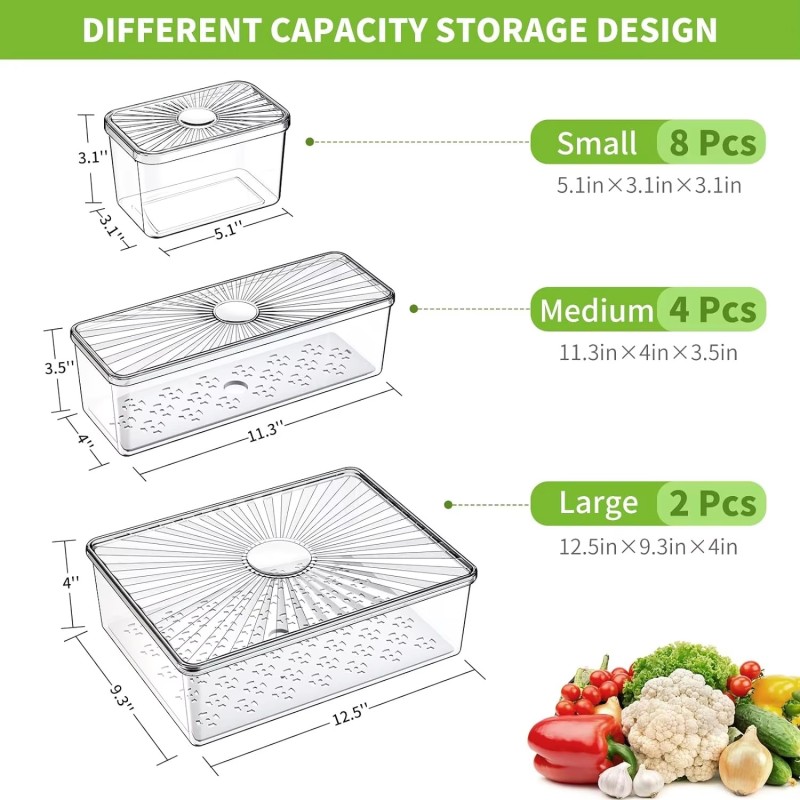 Hot Sale Fresh Plastic Food Container Set Storage Boxes Refrigerator Food Boxes Transparent Kitchen Storage Boxes