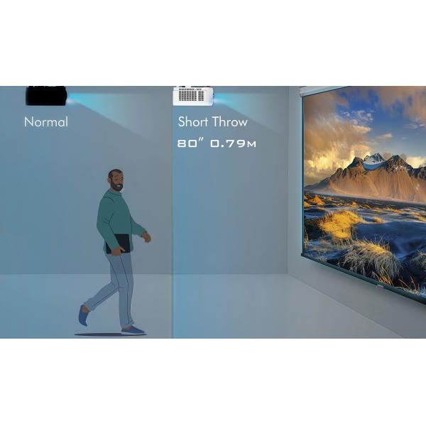 Short Throw Business Projector with 3700 Lumens WXGA Resolution and Dual HDMI Ports for 3D Mapping