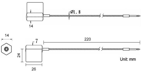 250*27.5*12.4 mm Fixed Length Cable Security Seal with 2.8 KN Tensile Strength and ABS Material