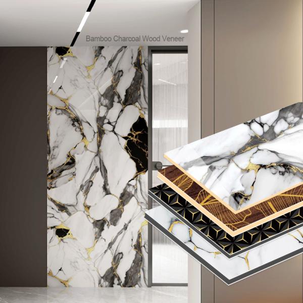 8mm Bamboo Charcoal Wood Veneer Wall Panels Waterproof Fireproof