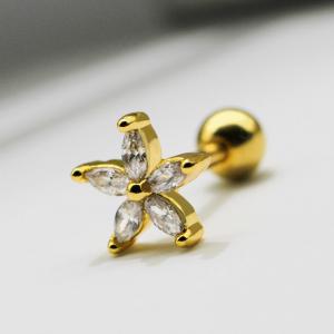 Buy cheap Gold Flower Ear Piercing Jewellery Clear Gems 1.2mm 16 Gauge Earrings Studs product
