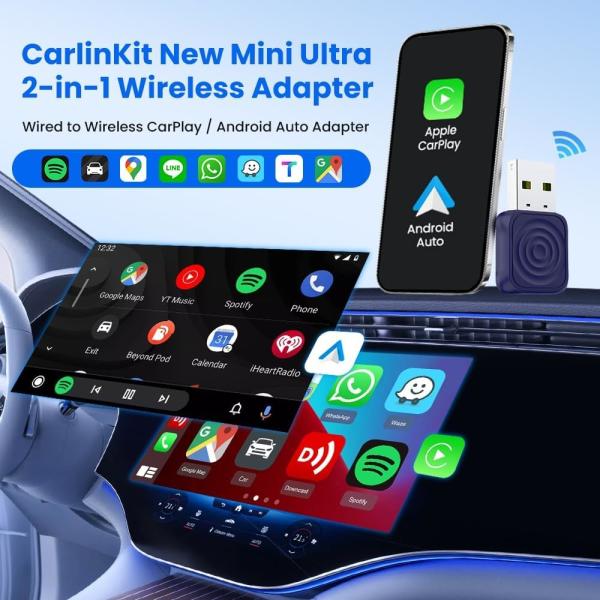 Portable Wireless Carplay and Android Auto Adapter for Original Car Dual Core 1.0GHz MIPS CPU Bluetooth Version 5.4