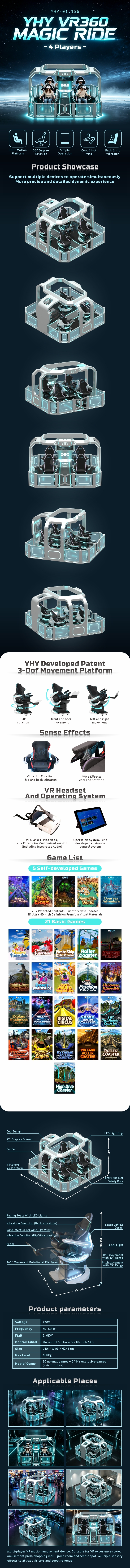 8K Ultra-HD 4 Players 360 Degree Rotating VR Flight & Coaster Simulator Platform