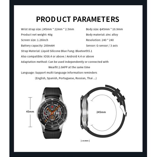 GT107 Smart Watch 1.28Inch circular 240*240 Full Touch Screen Body Temperature Health Band