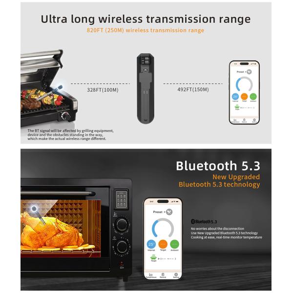 Smart Wireless Meat Thermometer with 820FT New Long Wireless Range, Instant Read Digital Food Thermometer For Kitchen Cooking
