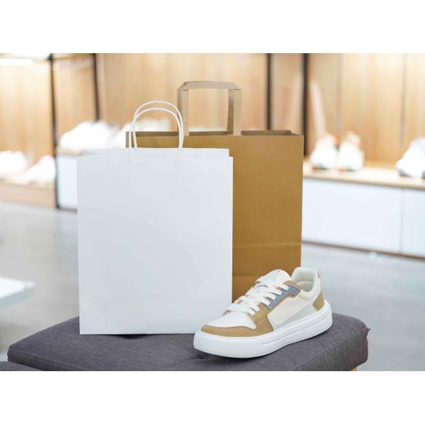 Custom Flat Handle Paper Bag Restaurant Delivery Take Out Packaging Carry Kraft Takeaway Food Paper Bag