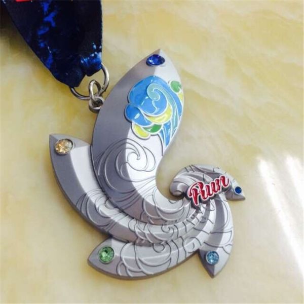Premium Matte Painted Zinc Alloy Marathon Running Medal, Engraved Logo Sport Award