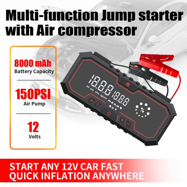 12V USB Interface Auto Jump Starters Portable Car Tire Pump 8000mAh Air Compressor Emergency Vehicle Jump Starter