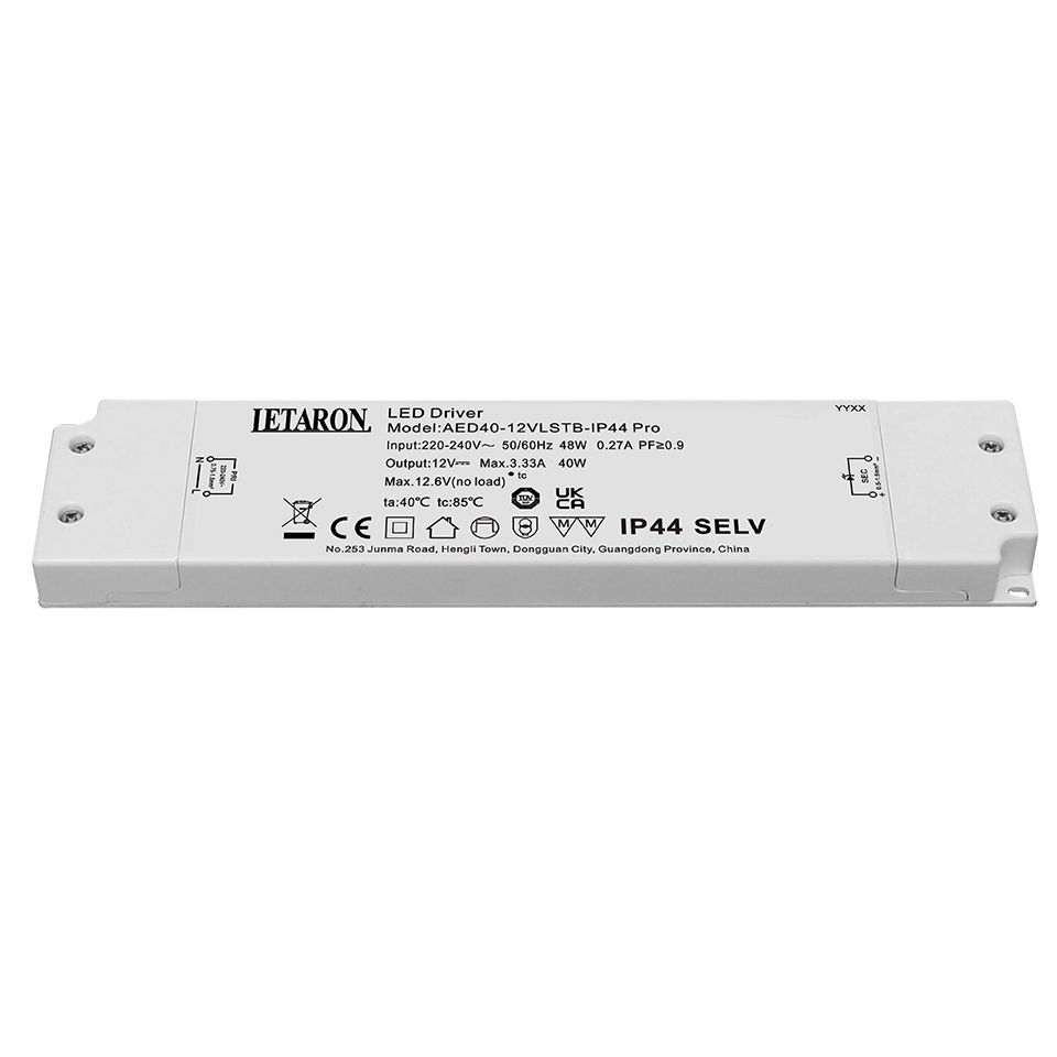 One-stop Smart Lighting System Provider Custom LED Power Supply ODM Flicker Free 40W 12V IP44 Letaron LED Driver Constant Voltage for Mirror Light
