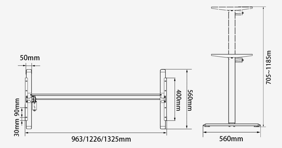 Basic Adjustable Standing Desk Frame Single Motor With 1185mm Max Height