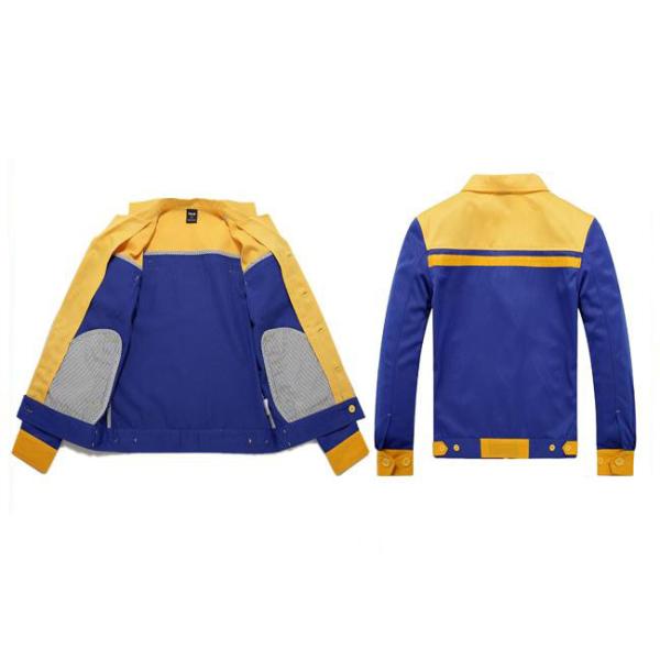 Formal Blue And Yellow Work Jackets Durable With Hit Color Pocket Design