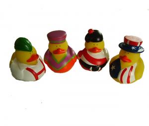 China Phthalate Free Vinyl Small Yellow Rubber Ducks With Nation Flag Pattern on sale