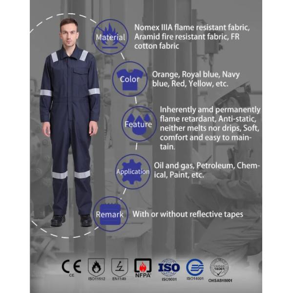 4.5OZ 6OZ Flame Retardant Overalls Lightweight Fire Retardant Clothing For Industrial Worker