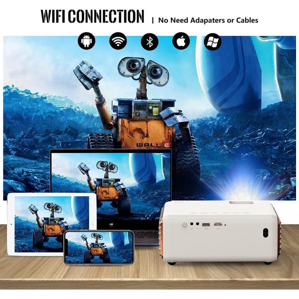 T3 White Smart Portable Projector Android 9.0 1080P Mini Projector For Home