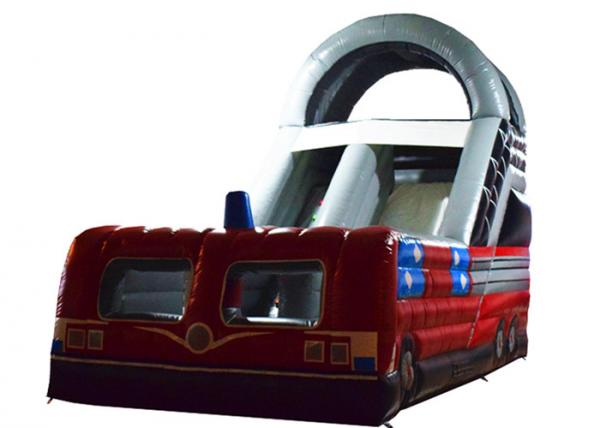 Quality Closed inflatable bus standard slide hot fire truck inflatable dry slide fire fighting truck inflatable slide for sale