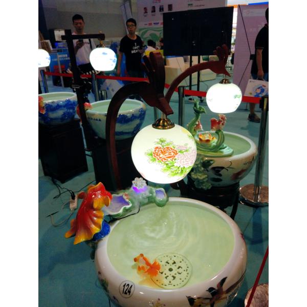Peony Pattern 520mm Chinese Ceramic Fish Bowl With Lamp