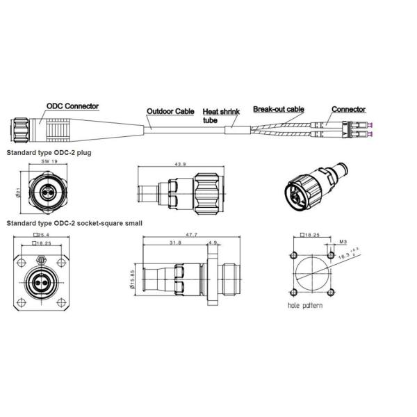 2 or 4 Channels ODC To Duplex LC Cable IP67 outdoor ODC 2 core connector ODC Plug socket to LC Patch Cables