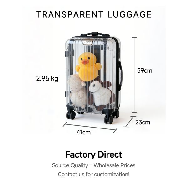 Dry and Wet Separation Transparent Luxury PC Waterproof Hard Shell Carry-on Suitcase with TSA Lock Clear Valise Cabin Travel Luggage