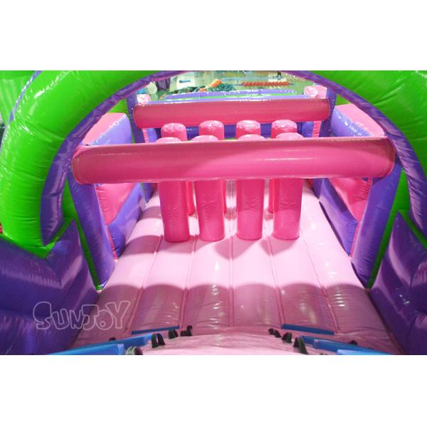 12M Length Pink Green Inflatable Obstacle Course For Adult