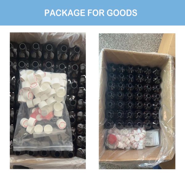 PET Plastic 473ml Amber Cough Syrup Bottle Screw Cap Custom QR Code and Red Writings Pharmaceutical Packaging Bottle