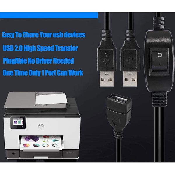 1 Female to 2 Dual Male USB Y Splitter Printer Sharing Switch Cable for Printer Scanner Speaker Keyboard Mouse