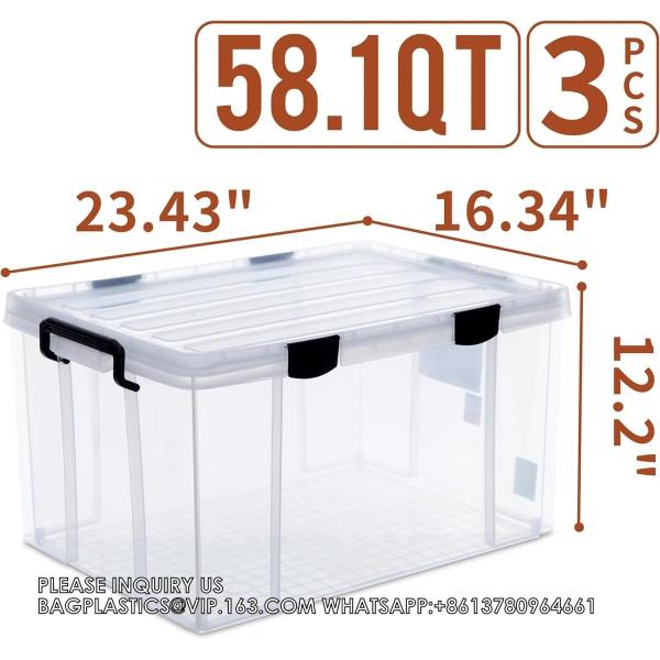 Airtight Plastic Storage Bins With Gasket Seal Lids And 6 Secure Latching Buckles Stackable Storage Containers