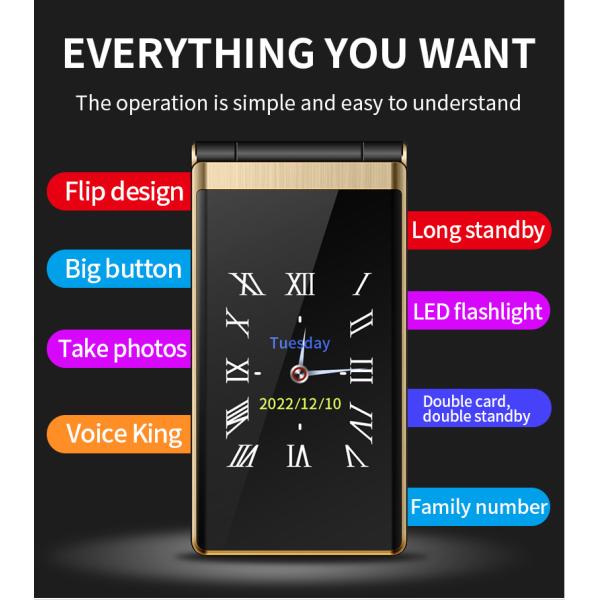 Yeemi M1 GSM 2G Dual SIM Dual Screen Folding Phone MTK Micro USB 2.8 Inch