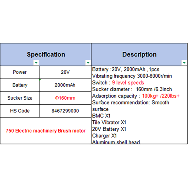 20V Cordless Professional Tile Vibrator 160mm Suction Cup 9 Speeds 2000mAh Tile Leveling Laying Machine