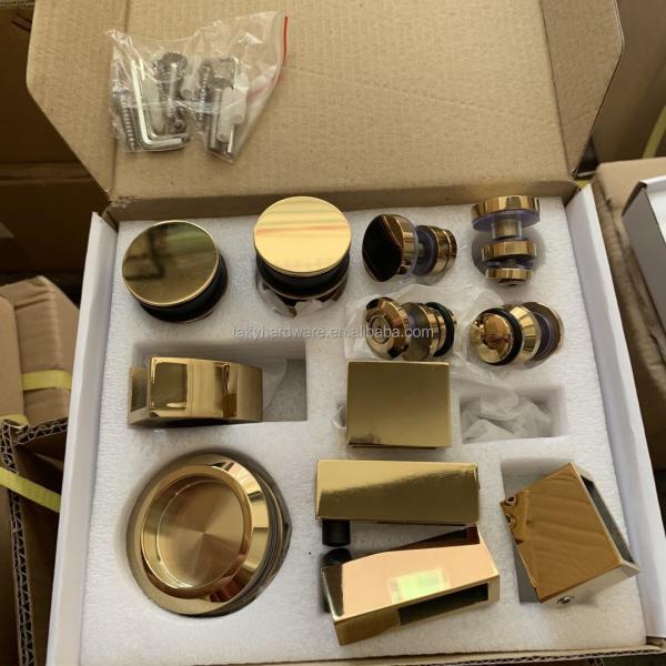 High Quality Frameless Satin Gold Sliding Door Fitting Shower Door Hardware Kit