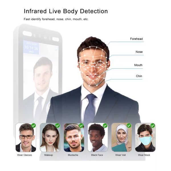 8-Inch WiFi TCP HD IPS Biometric AI Face Recognition Door Access Control System RFID Reader Night Vision Motion Detection