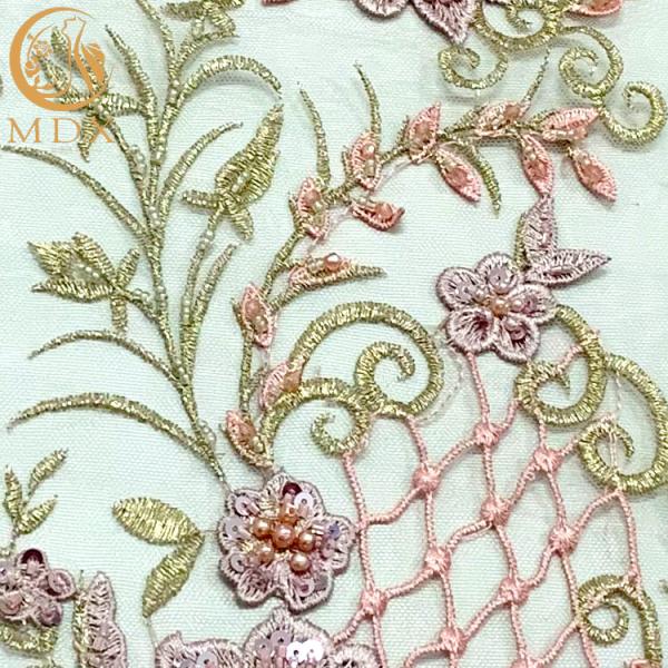 Pink 3D Applique French Lace Fabric For Wedding Party
