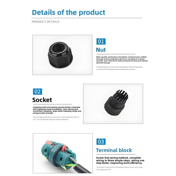 P20 3-Pin Power Connector with 16A 450V Push-Wire Waterproof Circular Connector