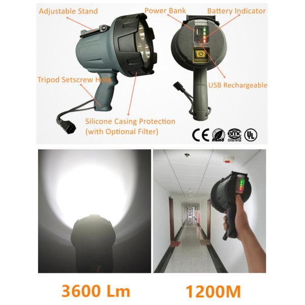 3600 Lumens Long Range Most Powerful Handheld Spotlight 1200M Beam Distance
