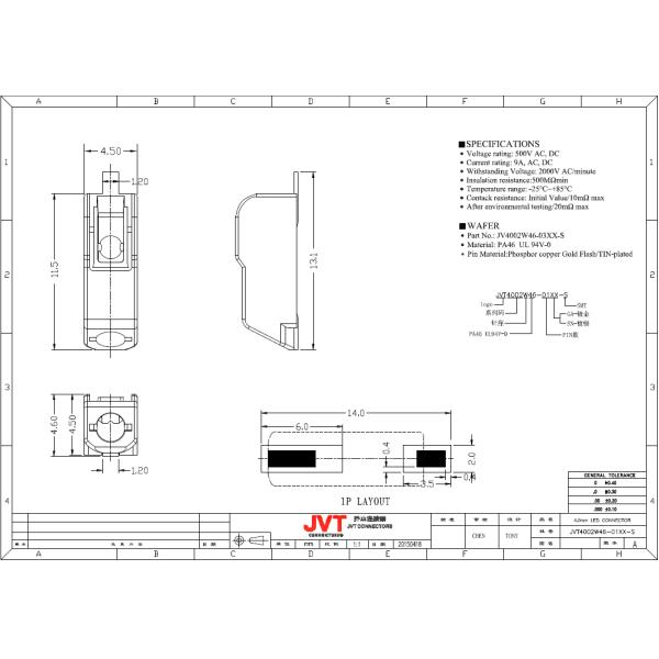 Equivalent of Wago 3 Pole SMD LED Connector 4.0mm Pitch with PA46 UL94V-0 Housing