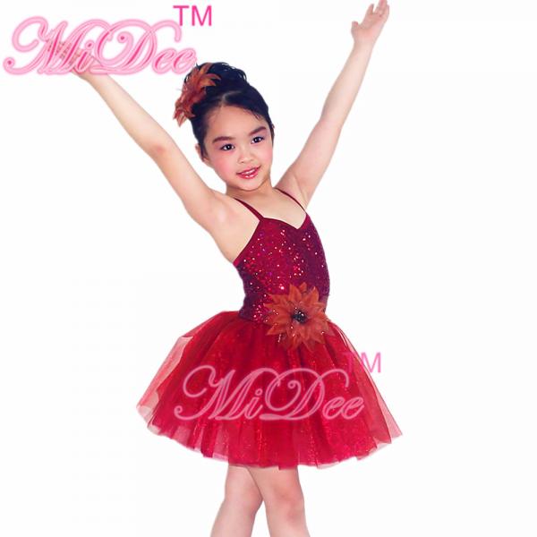 Quality Children'S Tutu Skirts Wine Red Sequin Bodice Dress Matching Flowers Trim Hairpiece for sale