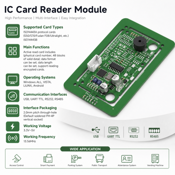 M9-WD-UH-00 RFID Card Reader Module IC Card Reader 13.56MHz High-Frequency M1 Card Reader Fudan F08 Card USB Interface