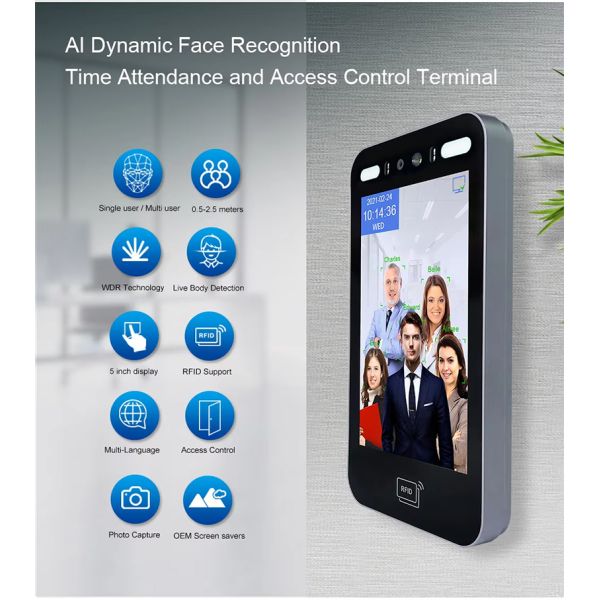 8-Inch WiFi TCP HD IPS Biometric AI Face Recognition Door Access Control System RFID Reader Night Vision Motion Detection